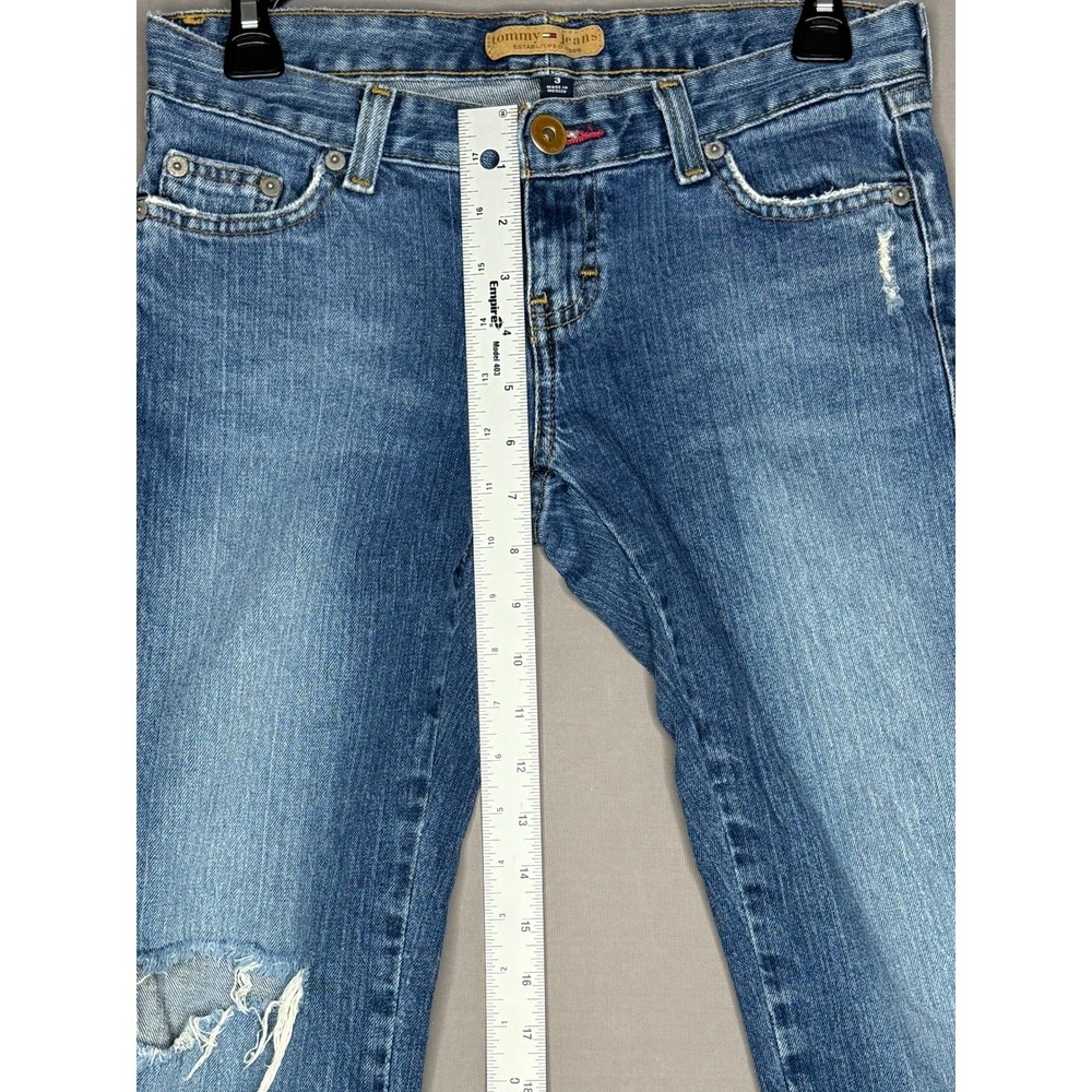 True Vintage y2k Tommy Jeans Distressed Capri Blue Jeans Size 3 Juniors - Picture 2 of 11